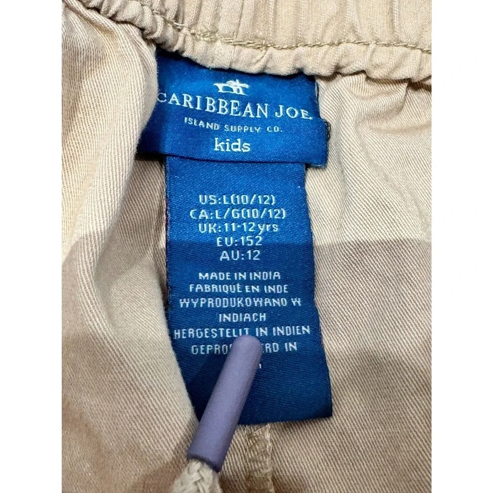 Caribbean Joe Kids Khaki Pull On Shorts‎ Elastic Waist Drawstring Size L 10 12